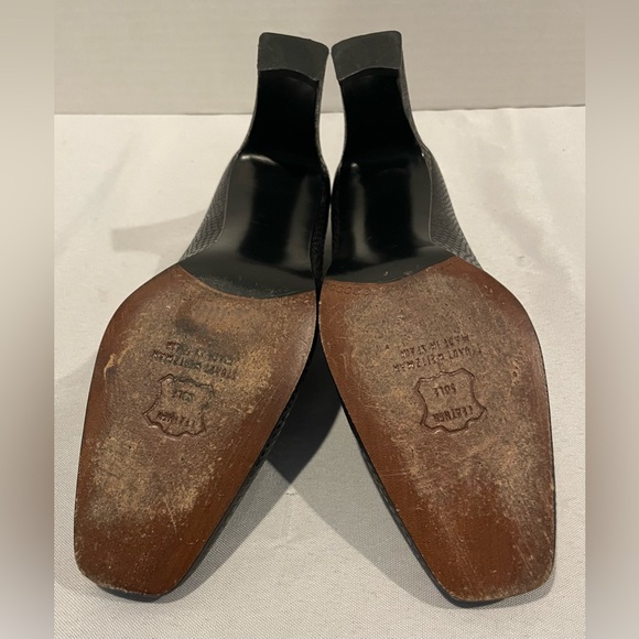 STUART WEITZMAN Black Leather Snake Print Square Toe Block Heels Women’s Size 6 - Picture 7 of 7